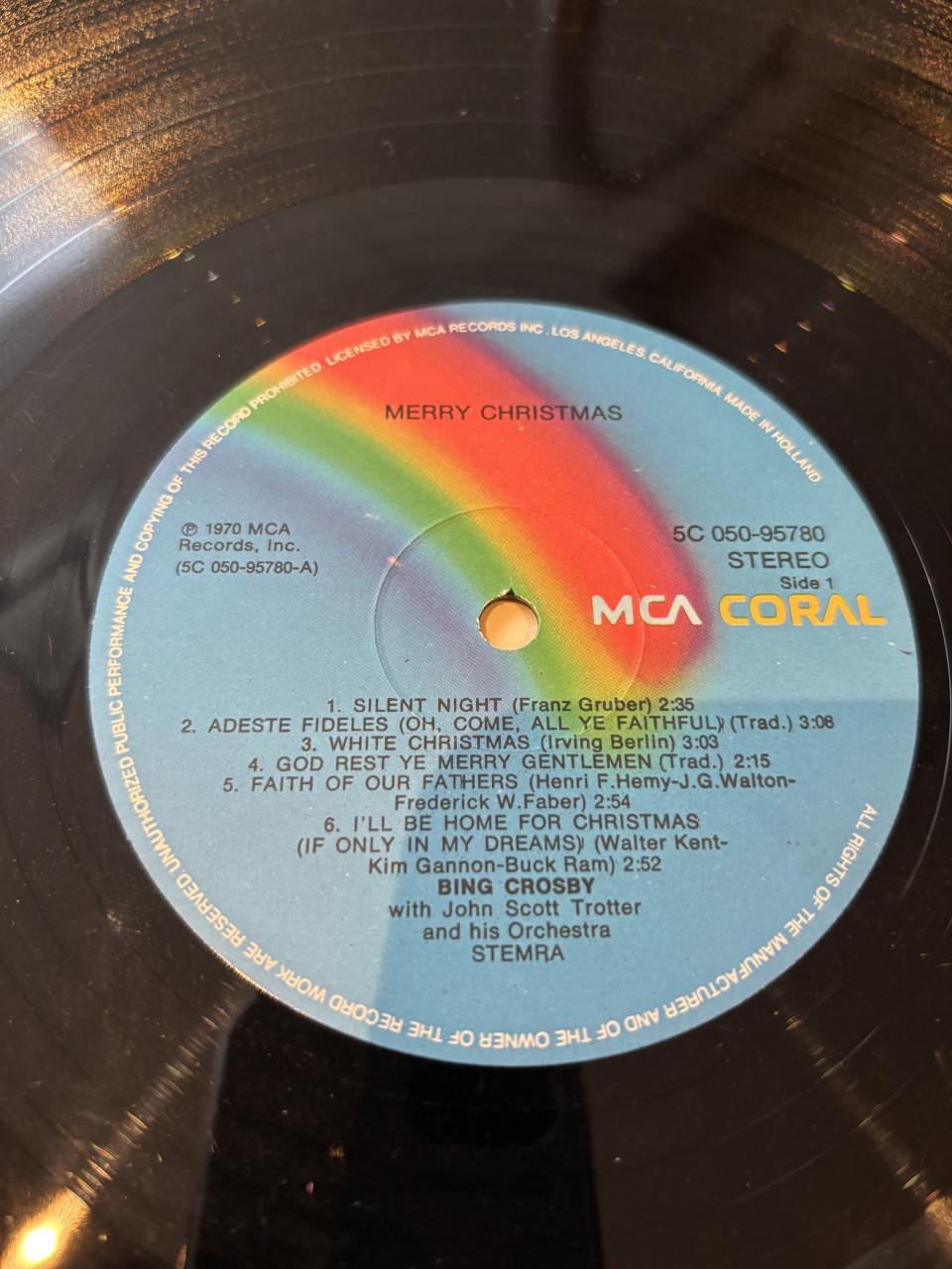 Vintage LP van Bing Crosby's klassieke kerstalbum 'Merry Christmas