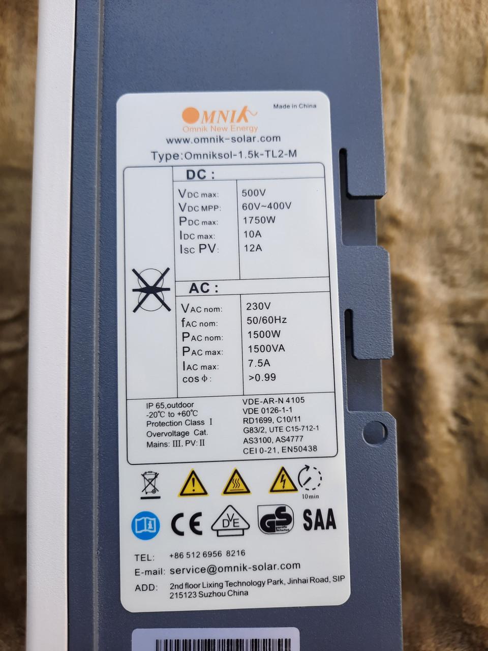 PV omvormer Omnik 1.5k - TL2 -M