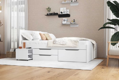 Tweepersoons massief grenen bed in Wit. 140, 160 of 180