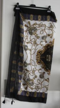 Sjaal zwart wit blauw goud print
