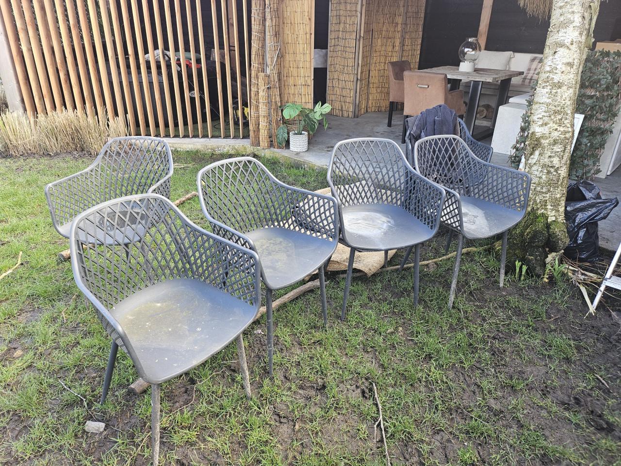 6 Donker grijze tuinstoelen webbing