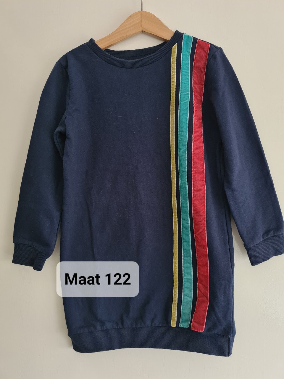Blauwe lange sweater / jurk van Girls Maat 122