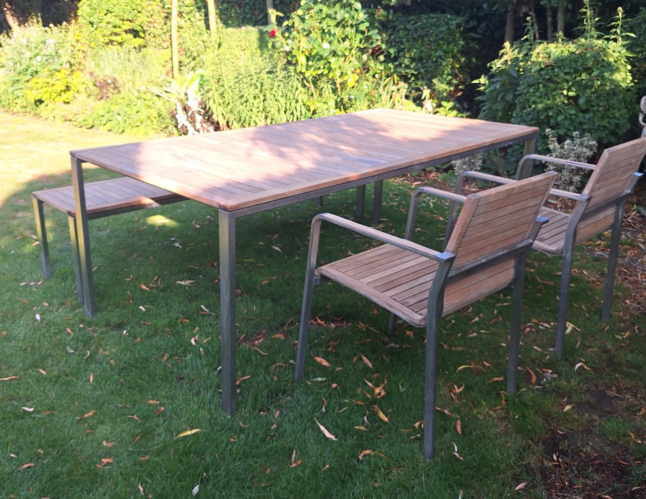 Teakhouten en rvs tuinset
