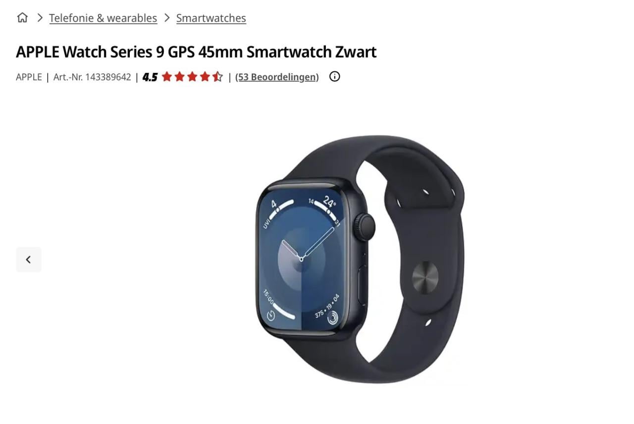 Apple Watch series 9 45 mm met stalen bandje en originele bandje