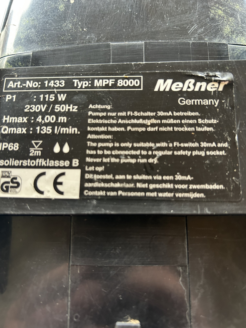 Te koop Messner mpf 8000 sterke en zuinige Vijverpomp 8000 lpu snoer 2.30 m