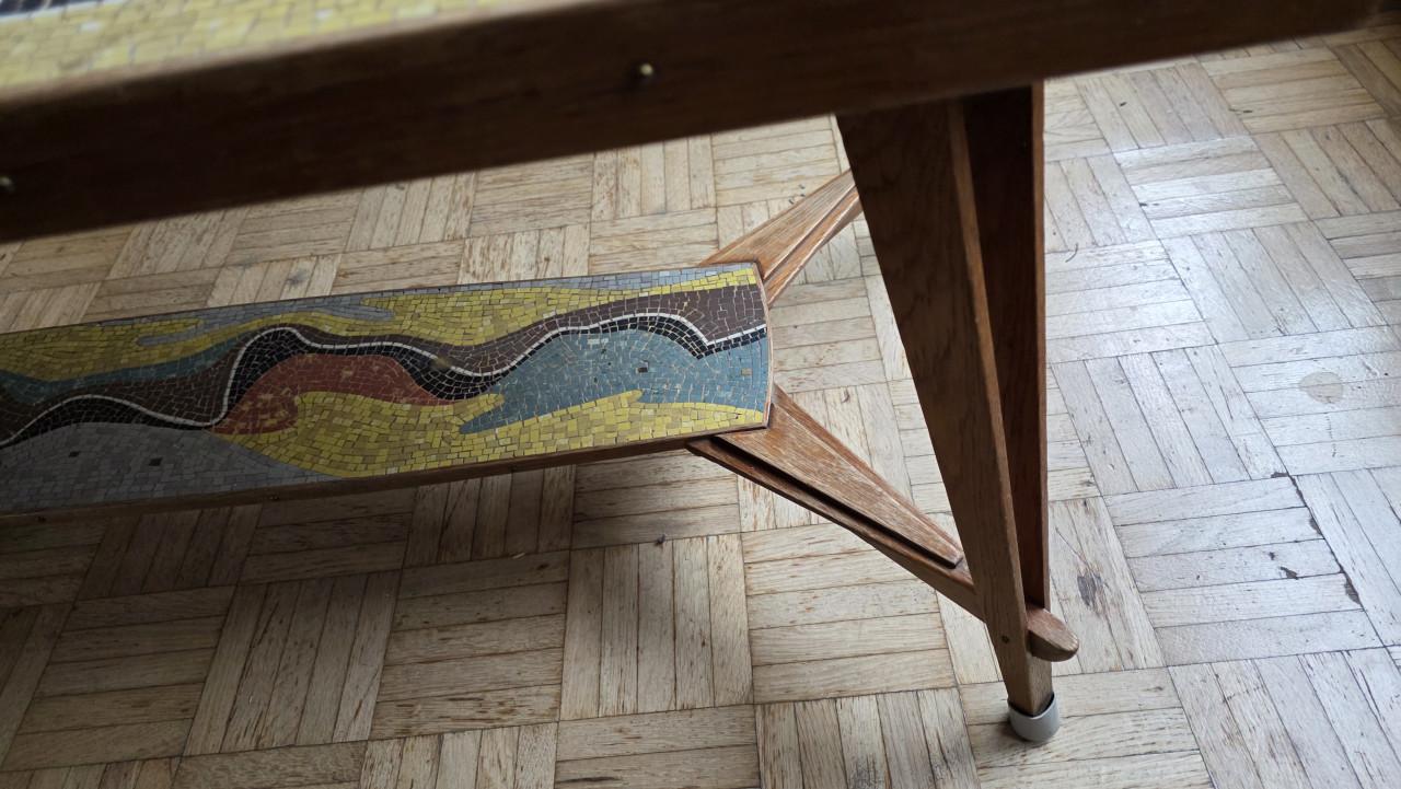 Handgemaakt eiken mozaïek tafel