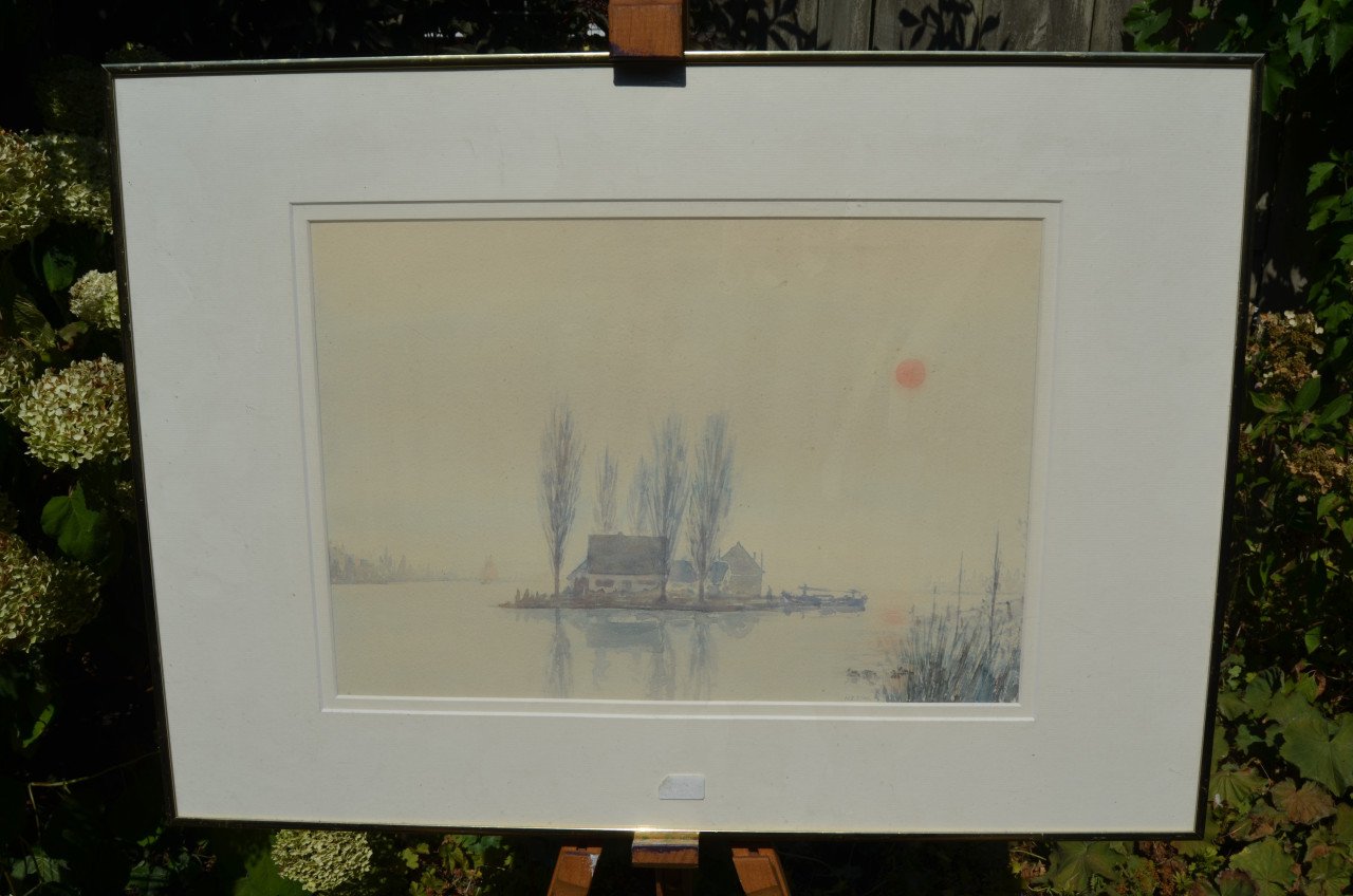 Sfeervolle aquarel gesigneerd M. E. (Greet)Tims (1925 - )