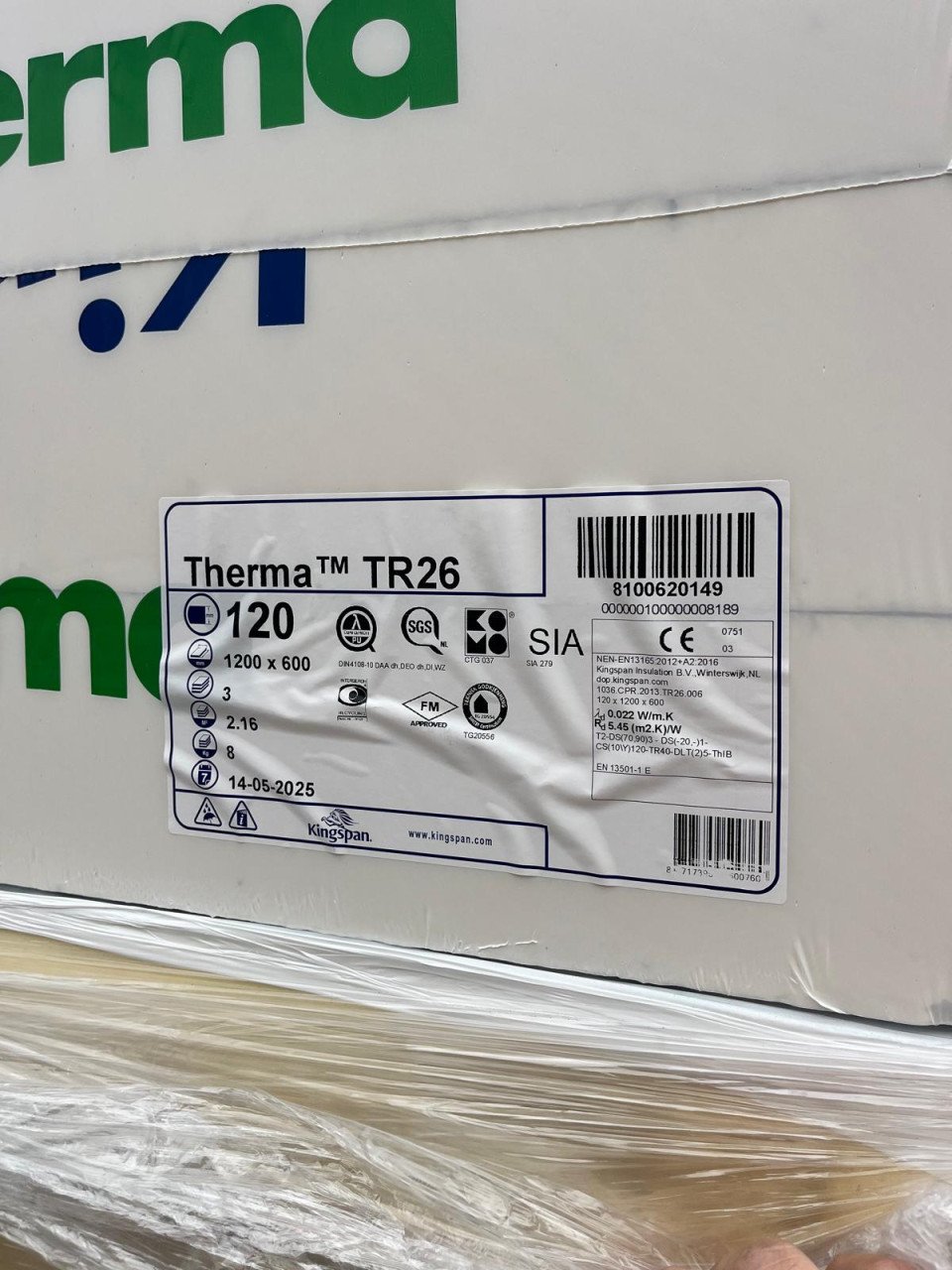 7 stuks 120 x 60 cm Kingspan Therma TR26 PIR isolatie 120 mm dik Rd 5.45