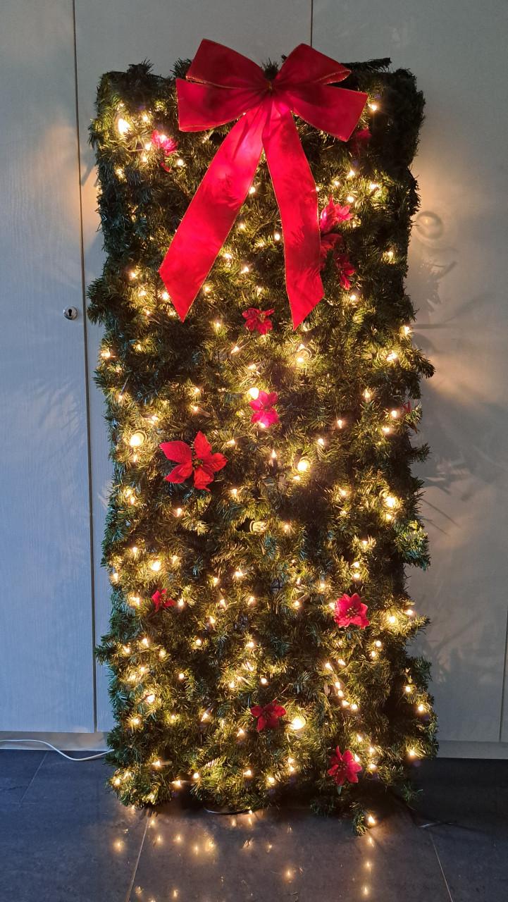 Trellis vakwerk met kerst versiering en verlichting