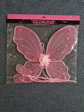 Nieuw: Roze elfenvleugels met toverstafje