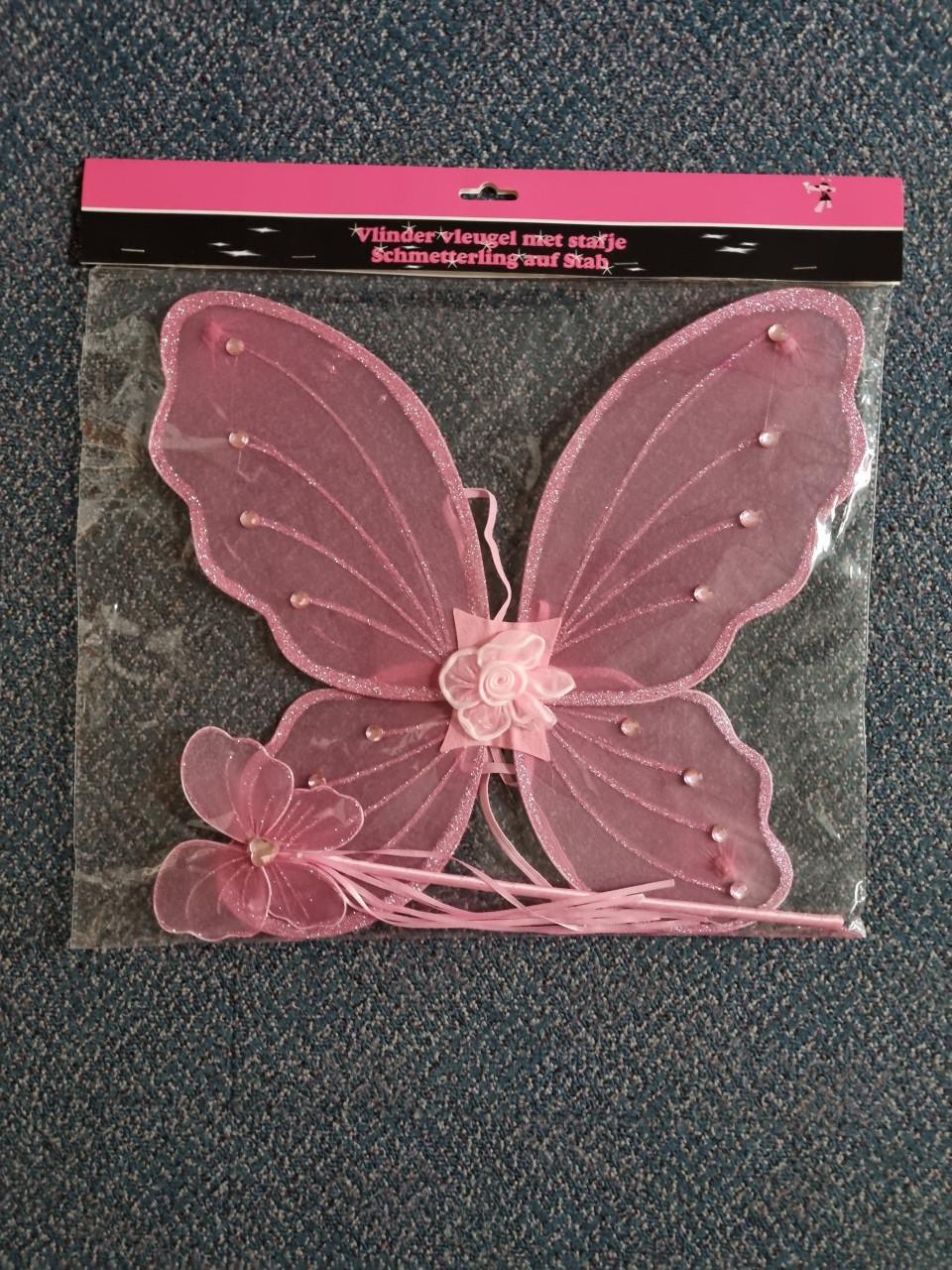 Nieuw: Roze elfenvleugels met toverstafje