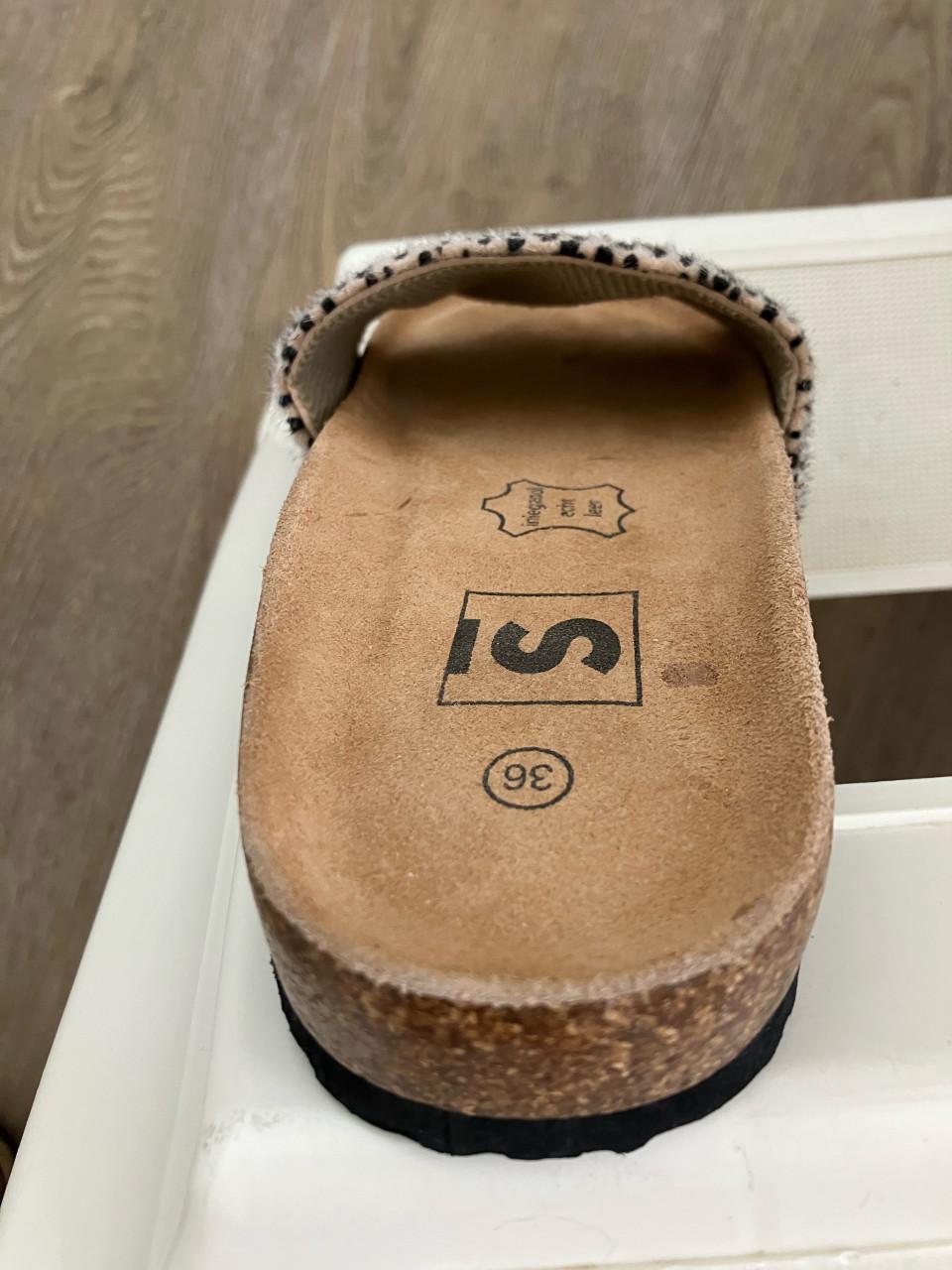 Nieuwe dames bio slippers met cheetah print -maat 36- kleur beige