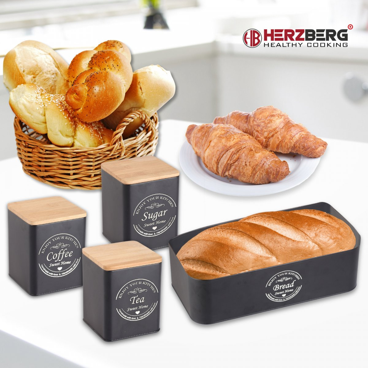 Herzberg 4-Delige Brooddozenset lunchbox broodtrommel met Bussen - Mat Zwar
