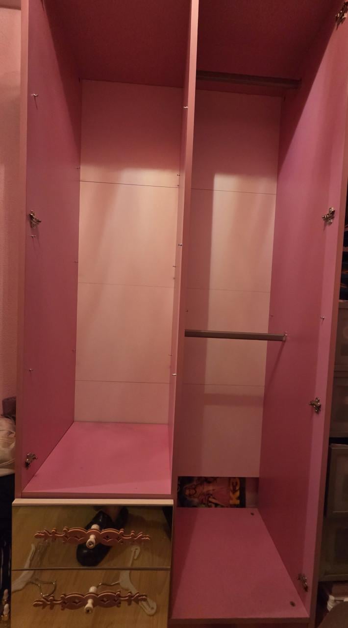 Kinder kledingkast meisje: roze/wit met 2 deuren + 2 lades + spiegel