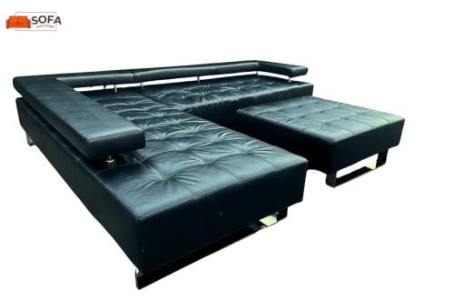 Montèl Cipriani design hoekbank zwart leer met hocker – Gratis Levering NL