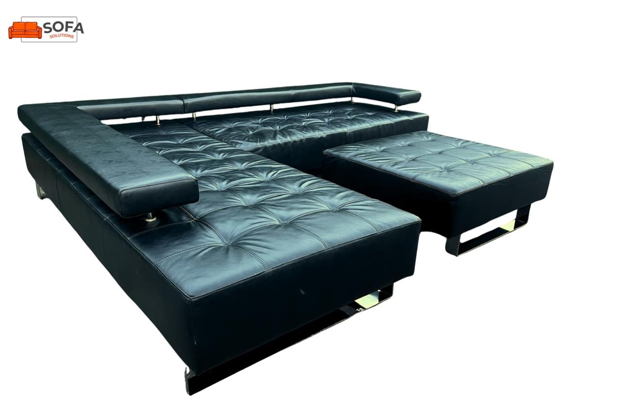 Montèl Cipriani design hoekbank zwart leer met hocker – Gratis Levering NL