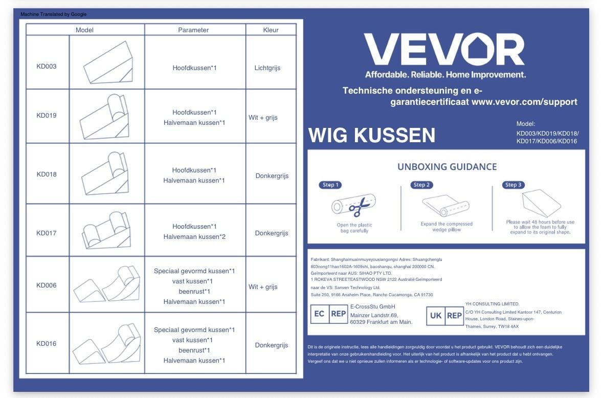 Orthopedisch wigkussen 4 delig