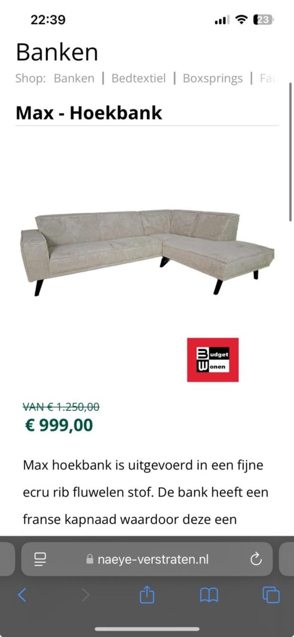 Ribfluwele bank ecru