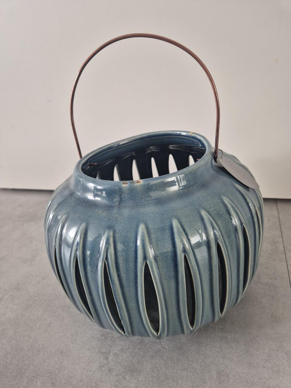 Riverdale Marlow Windlicht - Blauw Aardewerk - 18 cm
