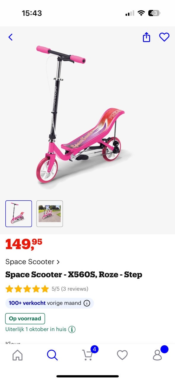 Spacescooter roze. inklapbaar en veelzijdig!