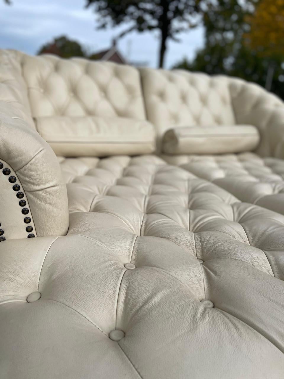 Chesterfield Chaise Lounge Set -Tijdloos Echt Leer Design-Luxe Uitstraling