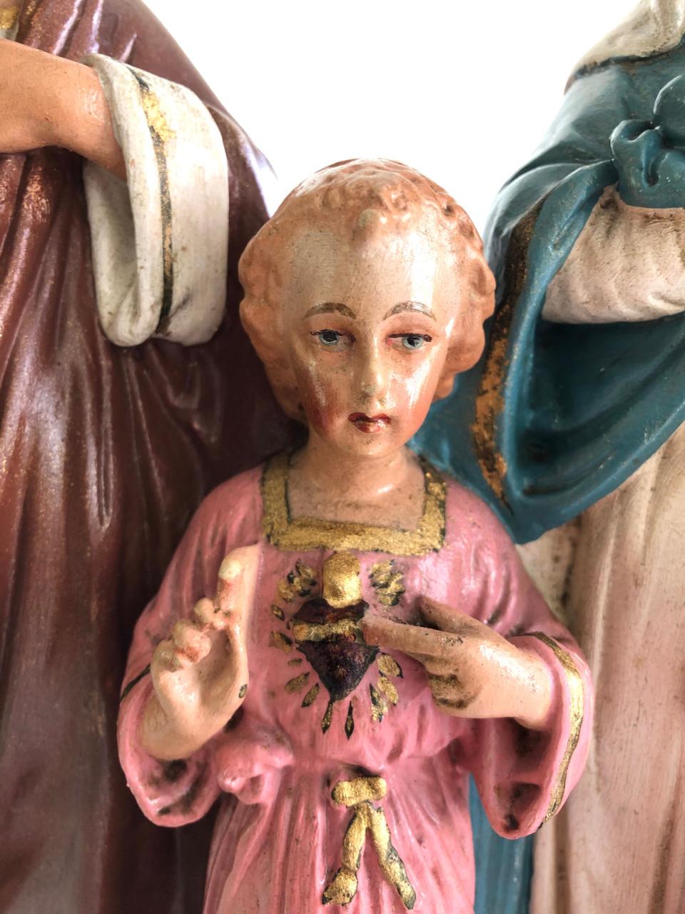 Mooi oud brocante heilig familebeeld, Jozef,Maria en kindje Jezus