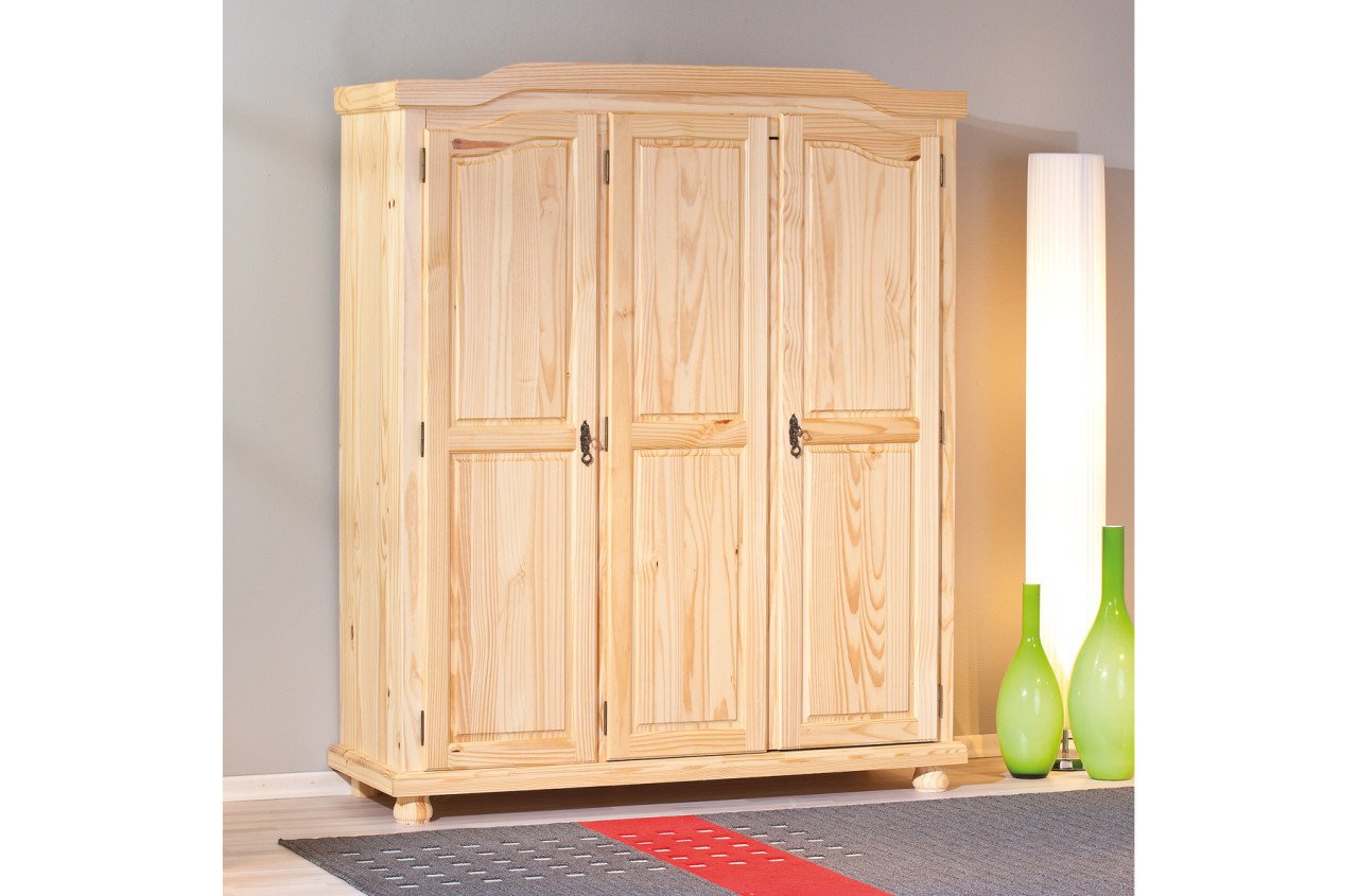 Massief grenen houten kledingkast. Wit of Natuur