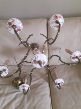 Brocante Engels porseleinen kroonluchter met roosjes