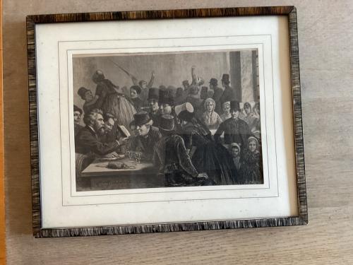 Gravure ringrijden scène in herberg Vrouwenpolder Adolf Dillens