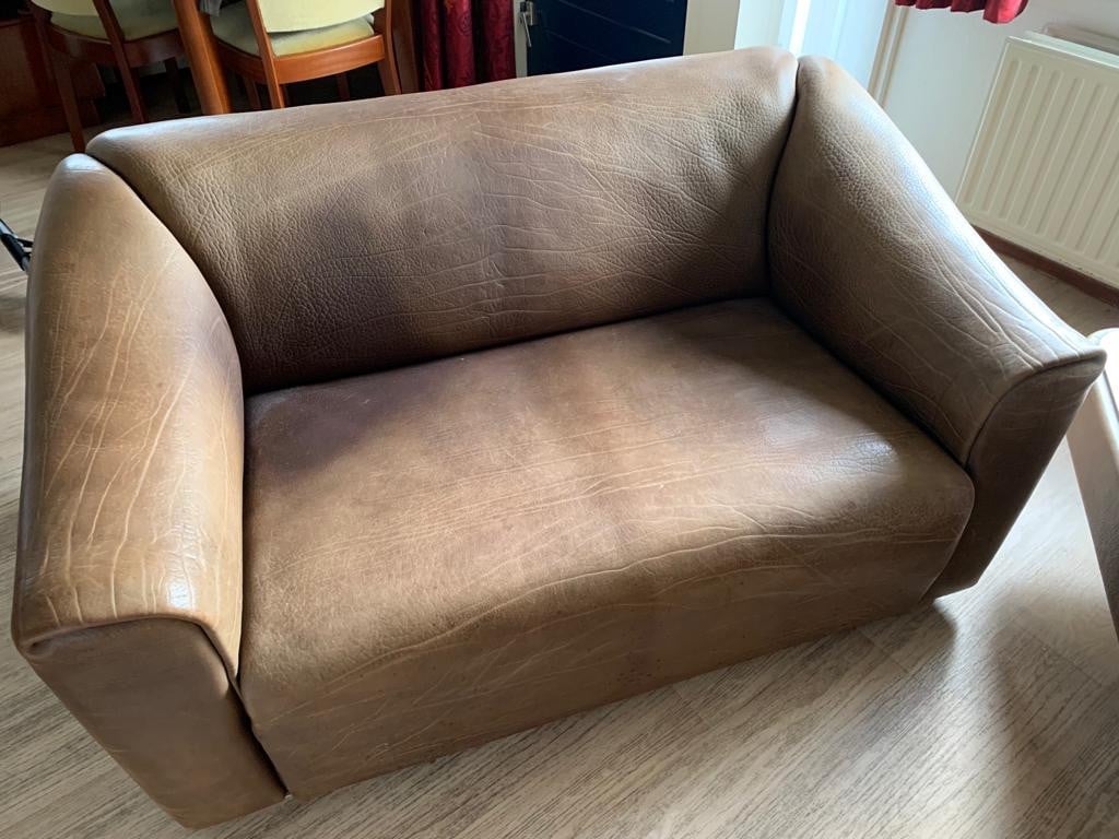 Vintage De Sede DS 47 lederen 2-zits bank + bijhorende tafel