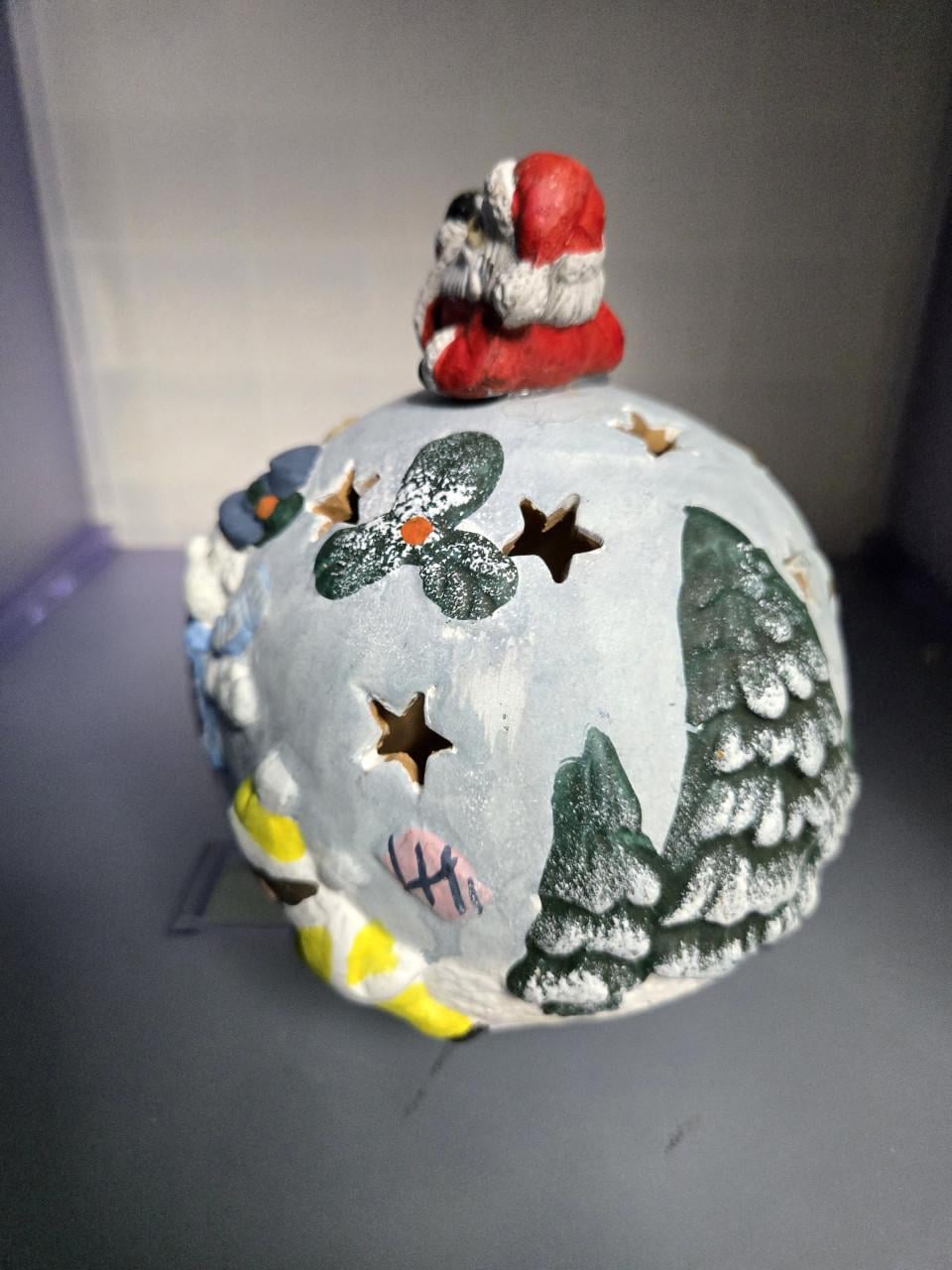 Keerst Sfeervol, handbeschilderd vintage kerst-theelichthouder H115 Ø 12.5 cm