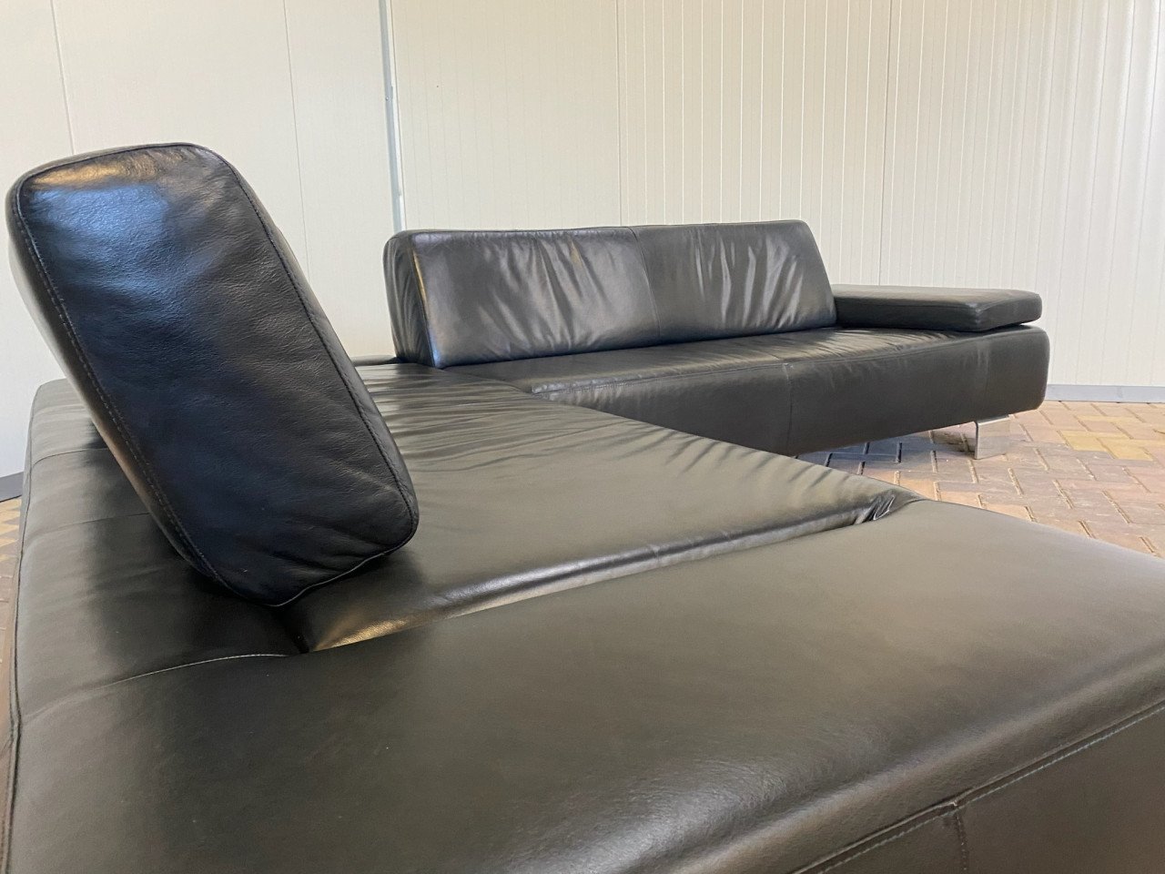 GRATIS LEVERING HEEL NL Montel Zwarte Echt Leer Hoekbank