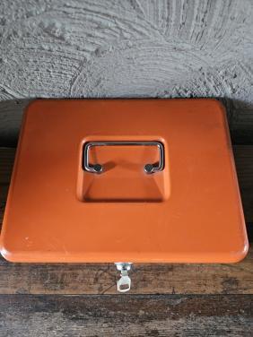 Vintage Brabantia Geldkistje Oranje met Sleutel, nette staat