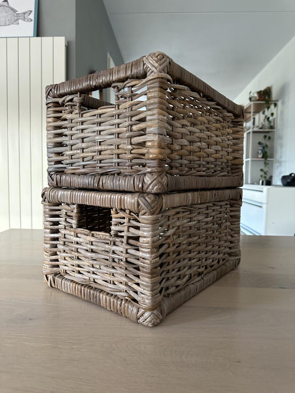Rotan kastmanden – grijs / bruin
