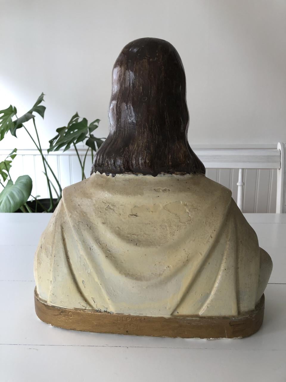 Mooi groot brocante heilig Jezus Christus borstbeeld van gips