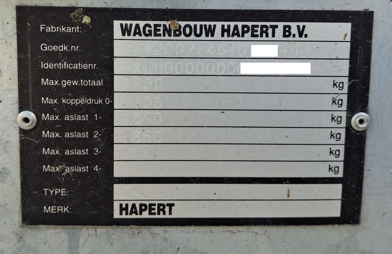 Hapert kantelbare transporter 2700Kg 400*200