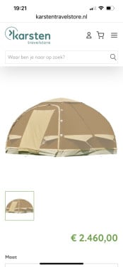 Karsten opblaas tent 350cm met voortent en luifel