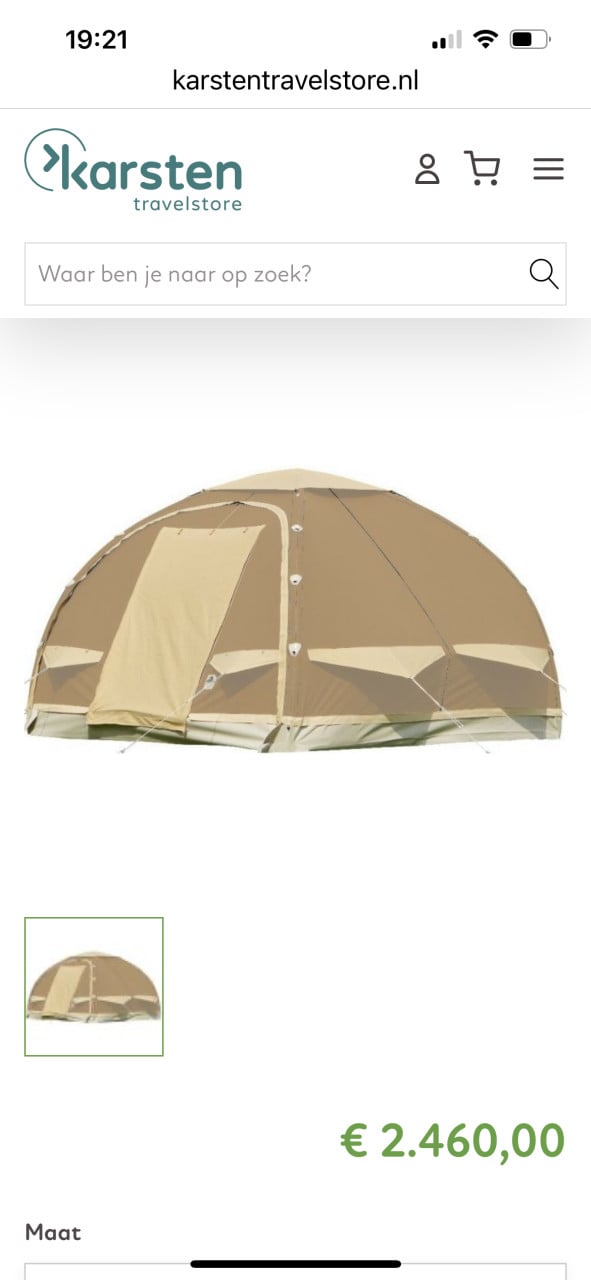 Karsten opblaas tent 350cm met voortent en luifel