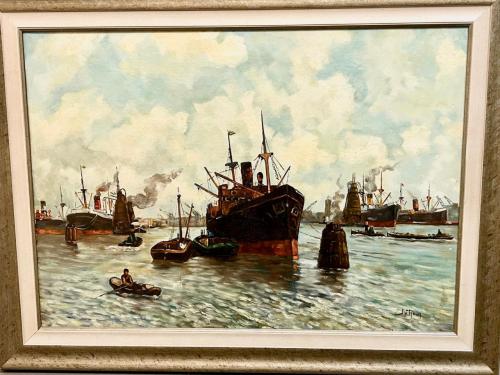 Schilderij Havenzicht inclusief lijst te koop