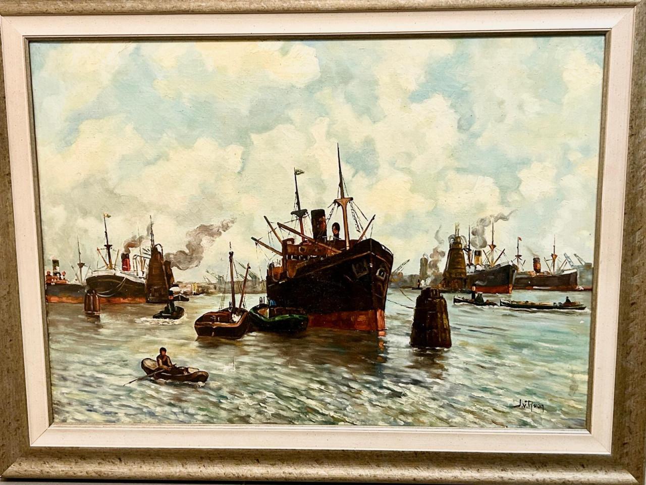 Schilderij Havenzicht inclusief lijst te koop