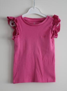 Felroze shirtje kanten moutjes maat 92
