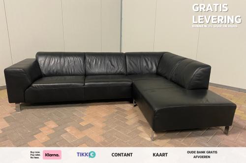 Zwarte Echt Leren Hoekbank – Brede Zit – Solide Basis – Gratis Levering NL