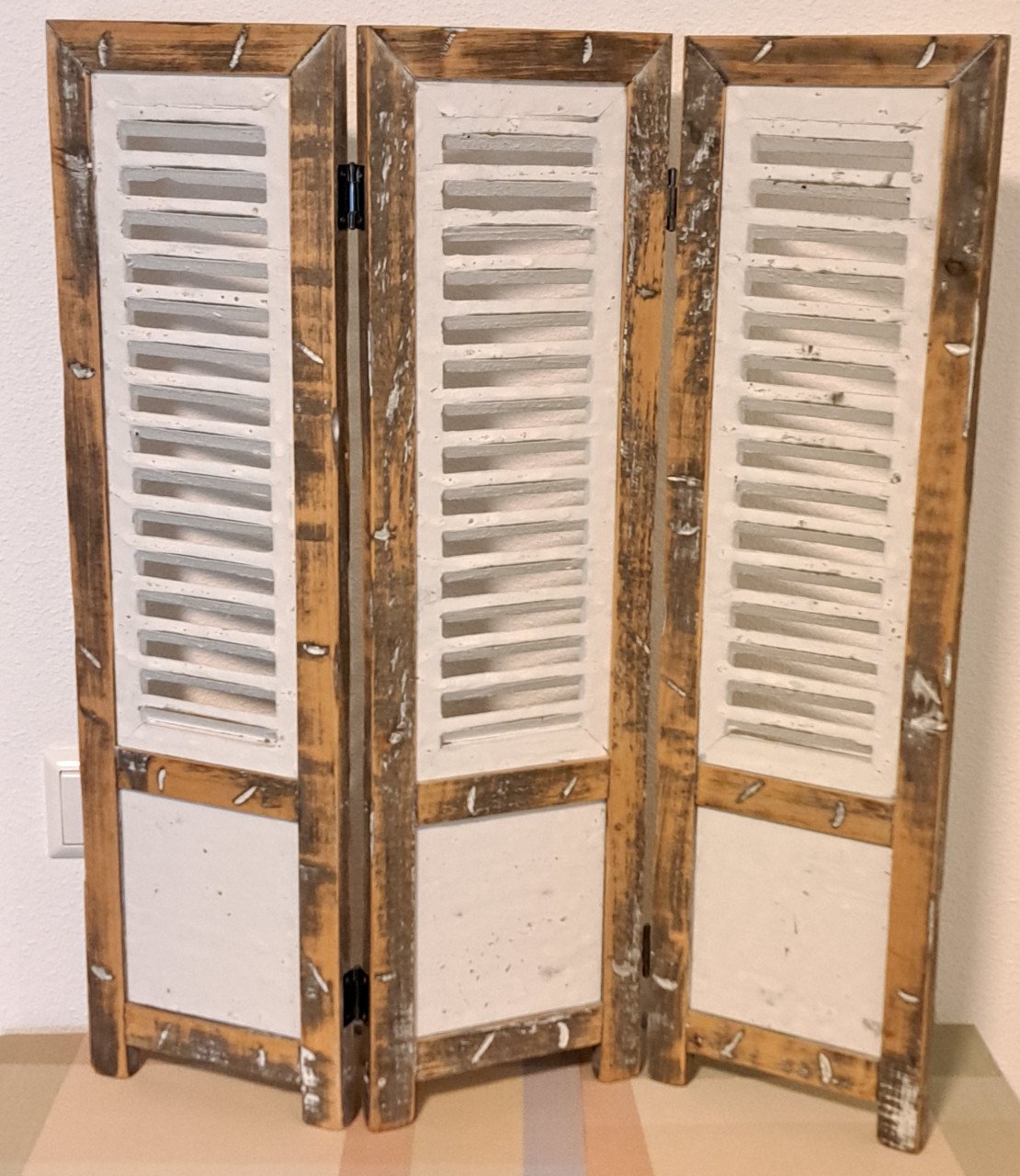 Mooie shabby chic drieluik shutter/raamscherm 70x60 cm