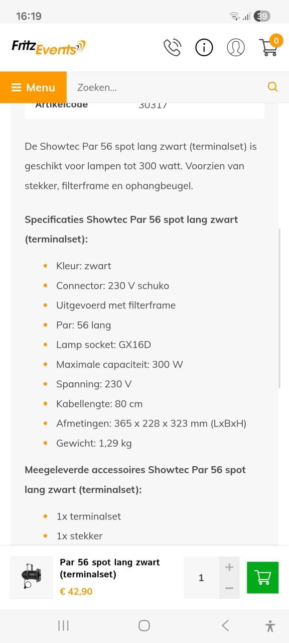 Showtec spots 5 stuks