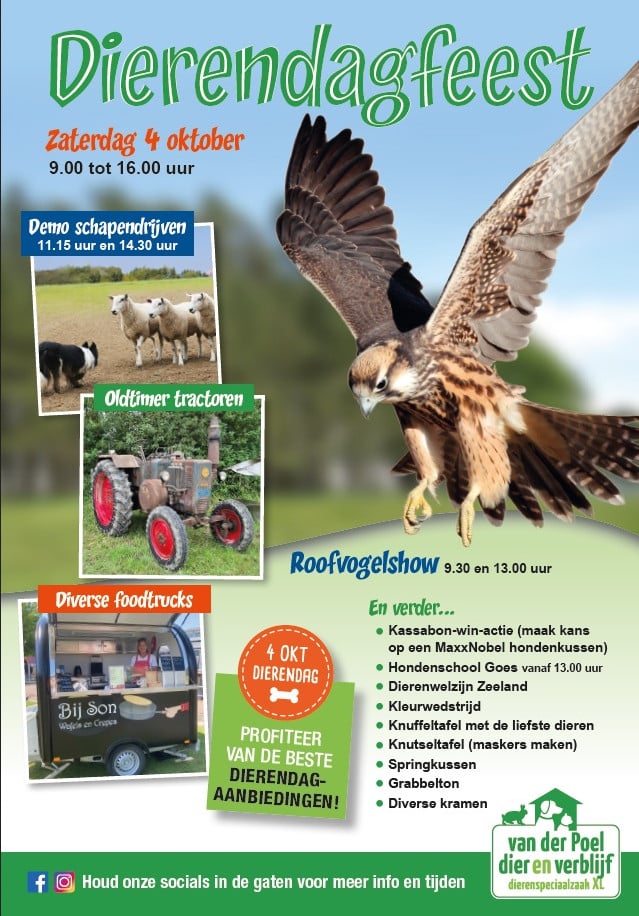 !Dierendagfeest bij Dierenverblijf Van der Poel - 4 oktober!