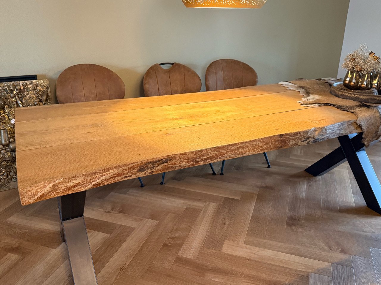 Eiken boomstam eettafel 6 persoons