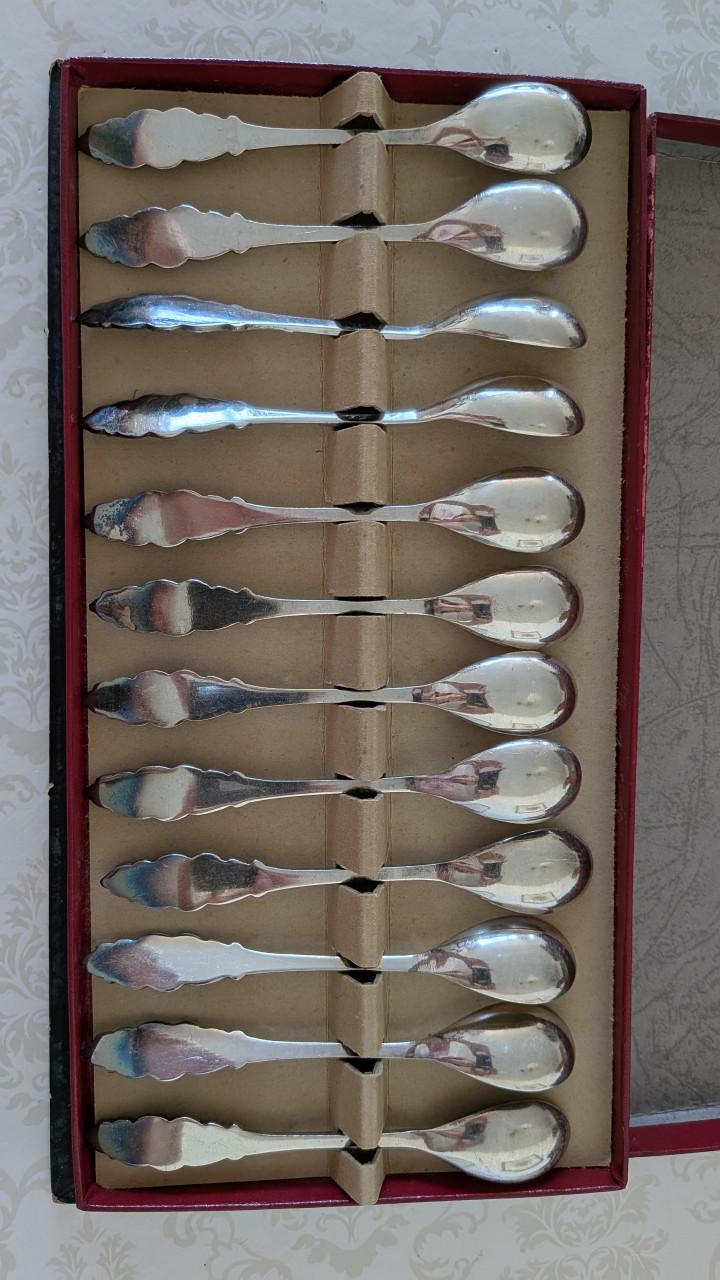 Set van 12 verzilverde Royal Plated vruchtenlepeltjes in originele doos