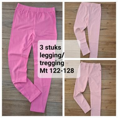 3 roze leggings/treggings voor meisjes - Maat 122/128