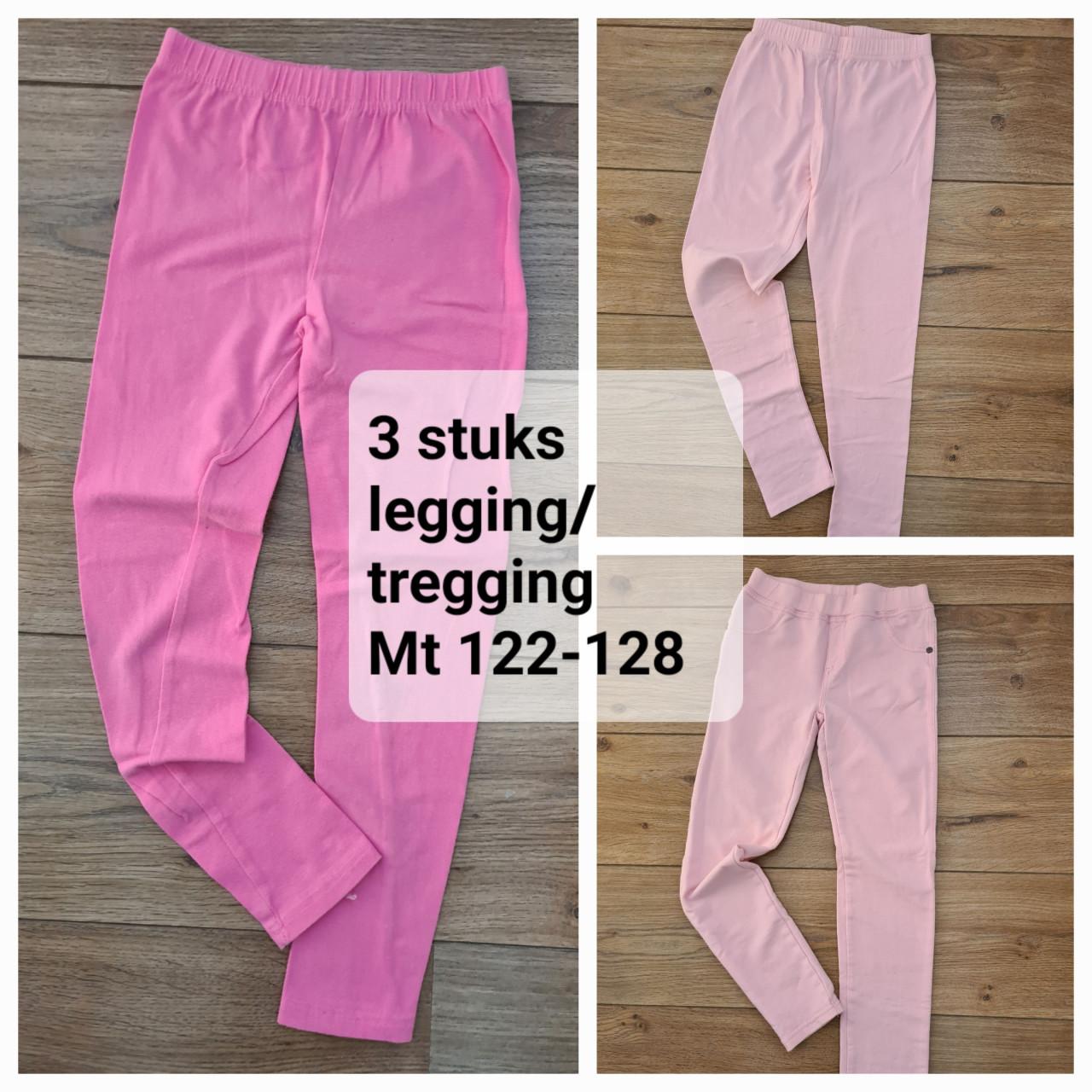 3 roze leggings/treggings voor meisjes - Maat 122/128