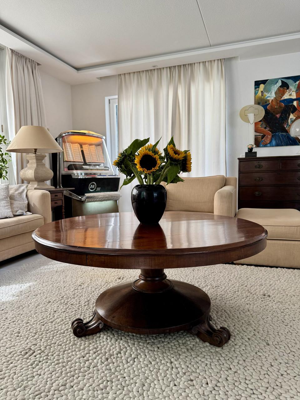 Antieke ronde mahoniehouten salontafel